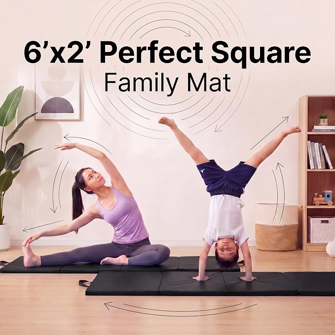 2 Pack Folding Gym Mat for Home Gym & Tumbling, 71''x 24'' High Density Exercise Mat with Carry Handles, Non Slip Gymnastics Mats for Teenages, Yoga, Stretching & Martial Arts