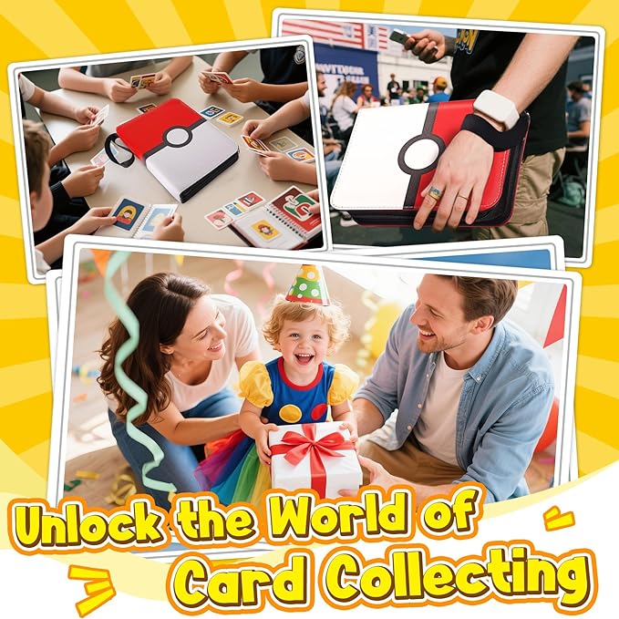 9 Pocket Card Binder with Zipper, Holds 900 Cards, PU Trading Card Album with 5 Hard Plastic Sleeves,Double-Sided Design. Great for Game Cards and sport card