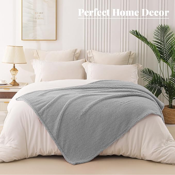 Whale Flotilla Extra Large Soft Fleece Throw Blanket for Couch | 50x70 Inch, Light Grey, Suitable for Sofa Chair Bed, Fluffy Fuzzy Jacquard Blankets for All Season, Lightweight and Cozy
