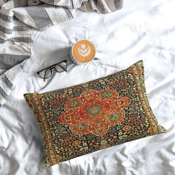 Antique Persian Mohtashem Kashan Rug Print Pillow Covers Decorative Lumbar Throw Pillowcase 12x20 Inch Couch Cushion Cover for Home Decor Living Room Bedroom College Dorm Bed Car Sofa