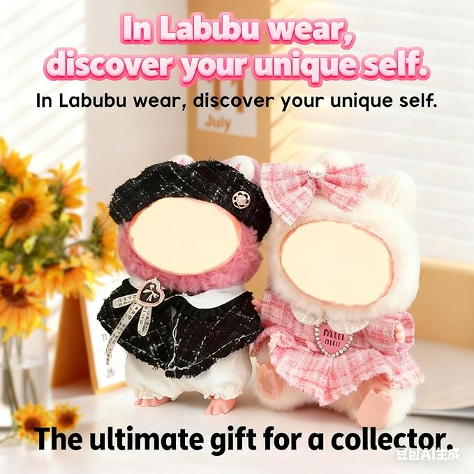 For labubu clothes 2 set cute doll clothes for labubu,17cm Dolls Outfit Accessories,for la-bubu dolls/for la-bubu clothes,pink dress+black set It's a gift for labubu enthusiasts and collectors-No Doll