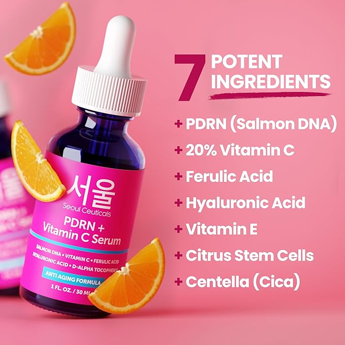 SeoulCeuticals PDRN Serum Salmon DNA Vitamin C Serum – Korean Skincare Anti Aging PDNR Skin Repair Booster – K Beauty PDRM Skin Care for Face 1oz (Pack of 2)