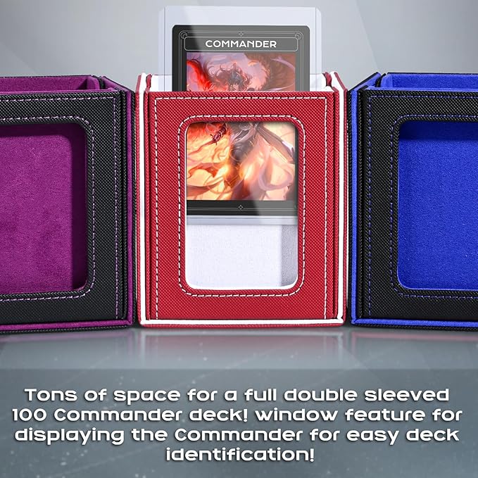 ZLCA MTG Deck Box with Commander Window Display, Trading Card Storage Box Holds 100 Double-Sleeved Cards Suitable for TCG/CCG/PTCG/EDH/Magic/Sport Cards (Black&Blue)