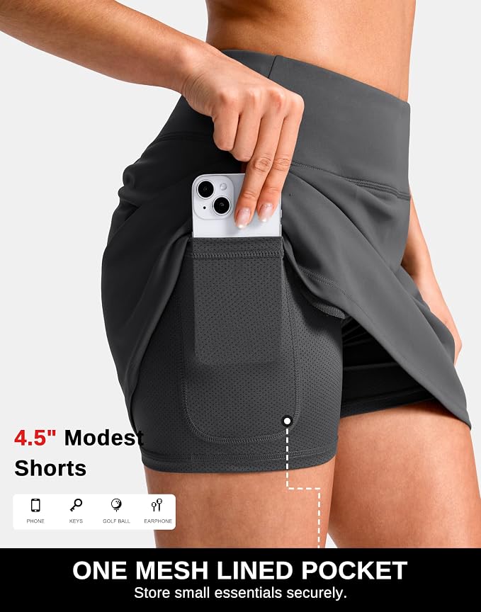 14"/16" Skorts with 3 Pockets | Side Slits, High Waisted, Built-in Shorts, A Line, Casual, Pickleball, Athletic, Golf, Tennis Skirt, for Women