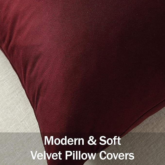 Throw Pillow Covers 20x20 Burgundy: Pack of 2 Cozy Soft Velvet Square Modern Luxury Decorative Throw Pillow Cases for Sofa Couch Living Room Bed Home Decor