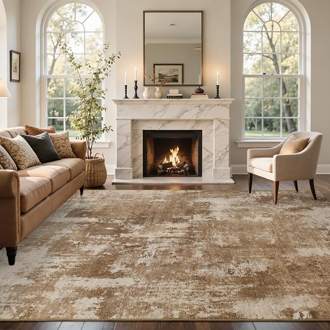 6x9 Ft Large Area Rugs for Living Room, Soft Non-Slip Washable Rugs Modern Abstract Pattern Carpet for Bedroom Indoor Floor Nursery Home Decor (Brown)