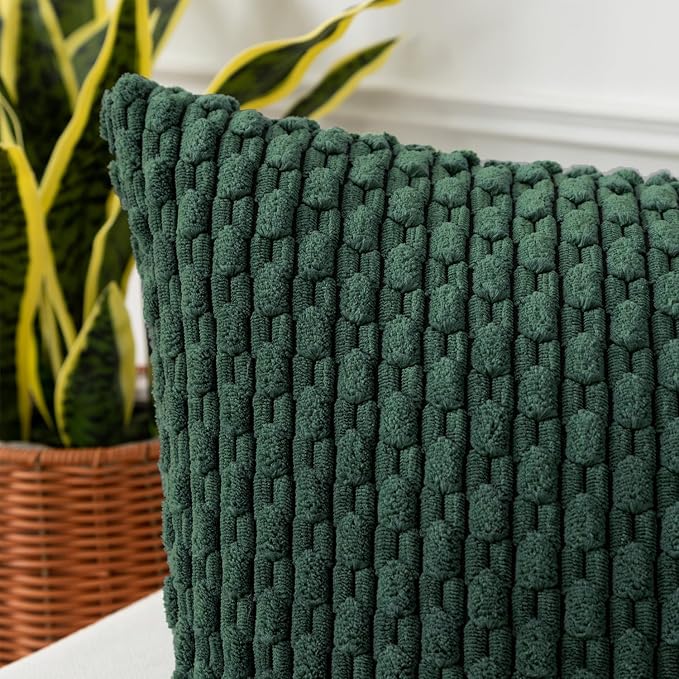 Kevin Textile Soft Corduroy 20"x54" Body Pillow Cover 1 Pack, Army Green | Boho Stripe Plush Corduroy Decorative Oblong Cushion Cover Modern Farmhouse Home Decor for Sofa Couch Bed Chair