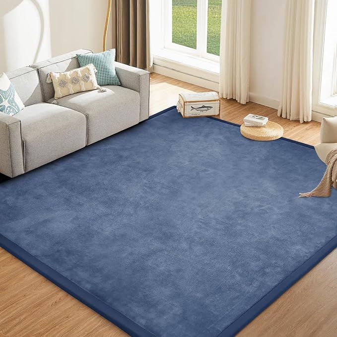 Baby Play Mat for Floor Nursery Rug Muscle Mat Area Rug Playroom Rug 79"x110" Playpen Mat Elastic Foam 1.3" Thick Crawling Mat for Babies,Toddlers, Infants, Kids,Sapphire Blue