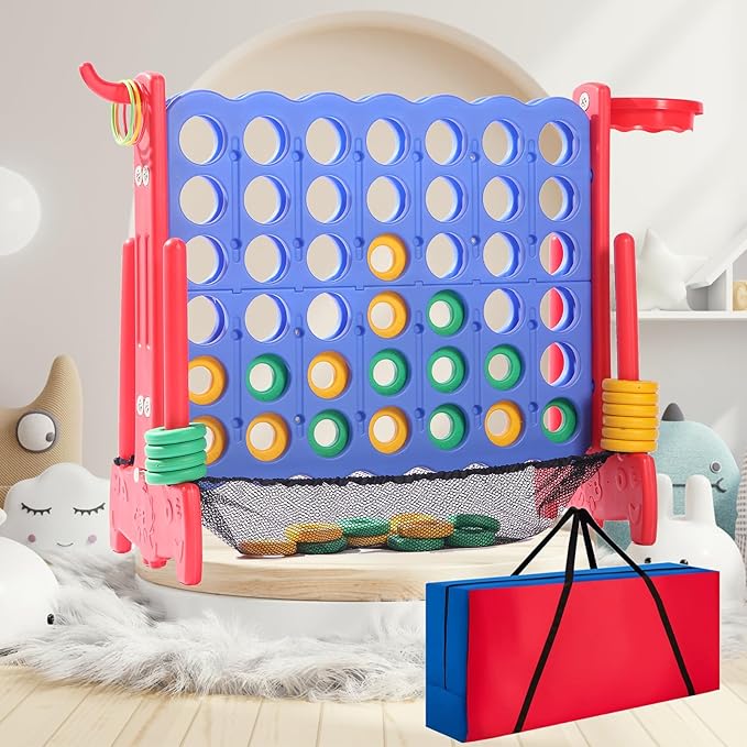 Giant 4 Row Game with Carrying Bag and Mesh Fabric .Giant 4-to-Score Game Set Suitable for Indoor and Outdoor Holiday Parties and Family Gatherings.（red）
