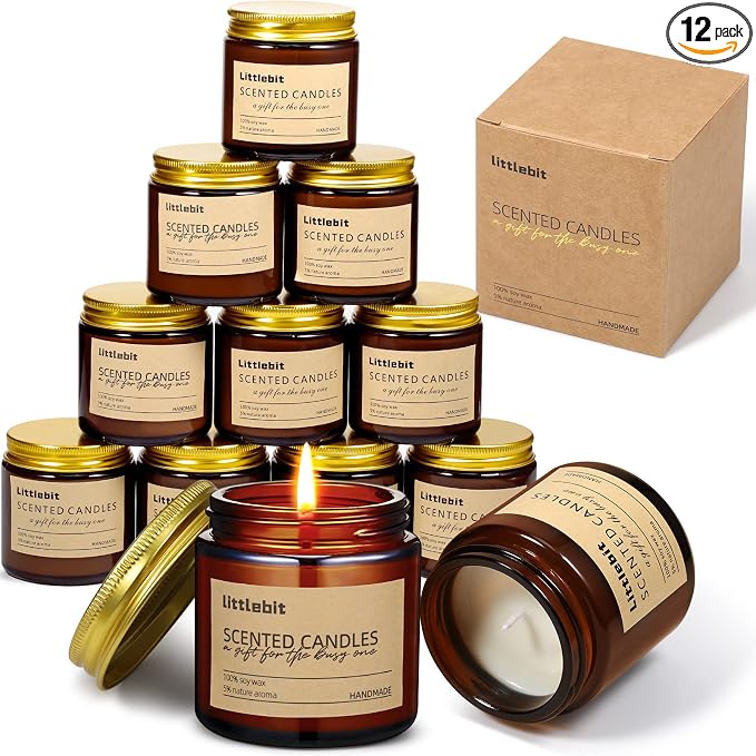 MTLEE 12 Pack Scented Candles for Home, Candles Gift Set Long Lasting Soy Candle Aromatherapy Jar Candle Bulk for Women Men Home Relaxation Mother's Day Birthday Holiday Housewarming Gifts(Brown)