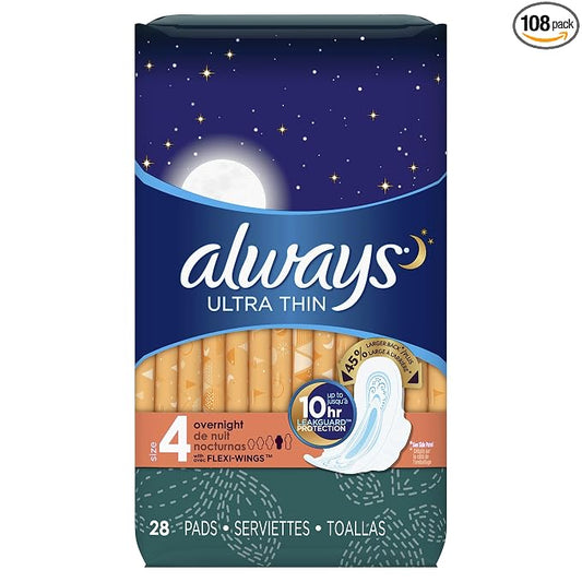 Always Pads Ultra Thin Size 4-28 Count Overnight (3 Pack)