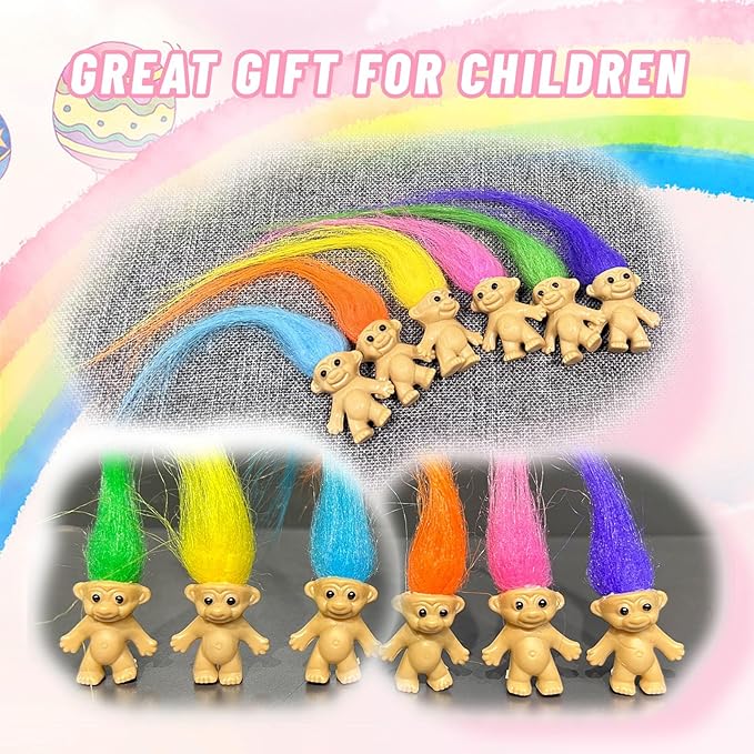 30pcs Long-haired Mini Troll Dolls, Assorted Hair Colors, 0.78" Bodies, 2" Hair. Cake Toppers, Action Figures, School Project, Arts and Crafts, Party Favors