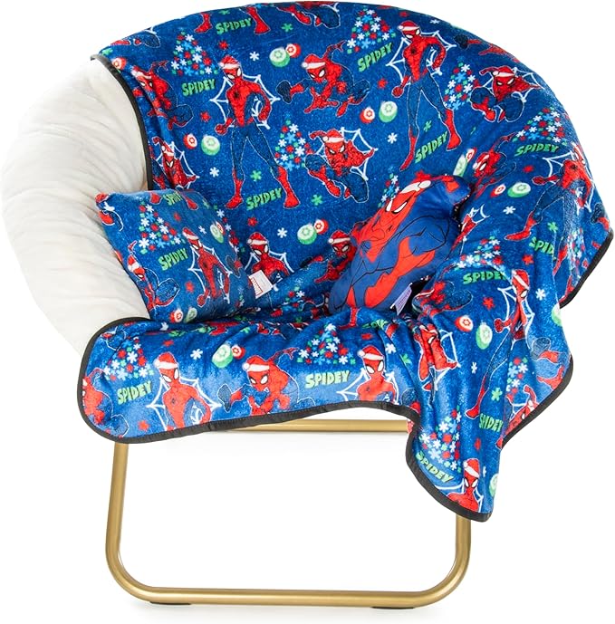 Jay Franco Kids 3 Piece Gift Set – 12" Shaped Character Pillow, 12" Decorative Pillow & 40" x 50" Throw Blanket, Ultra-Soft Plush Bedding, Couch Décor & Holiday Travel Set, Multi - Christmas Spiderman