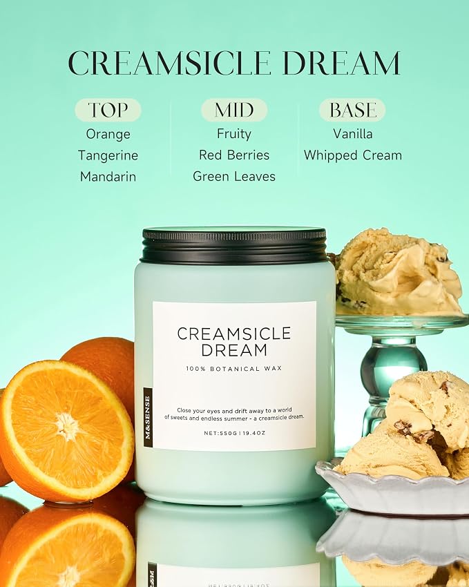 M&SENSE Orange Creamsicle Summer Scented Candles for Home, 19.4oz Soy Wax Non Toxic Candle, 110 Hours Slow Burning Time, Long Lasting Fresh Fragrance Gifts for Family Friends