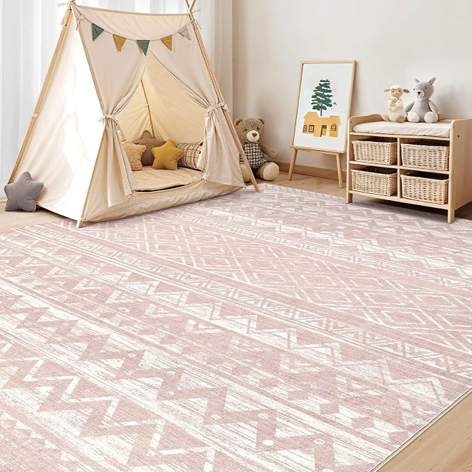 cotiled 5x8 Area Rugs Living Room Rug: Washable Boho Rugs with Non Slip Backing Large Soft Indoor Stain Resistant Carpet for Bedroom Farmhouse Dining Room Lightweight Home Decor Lotus Pink