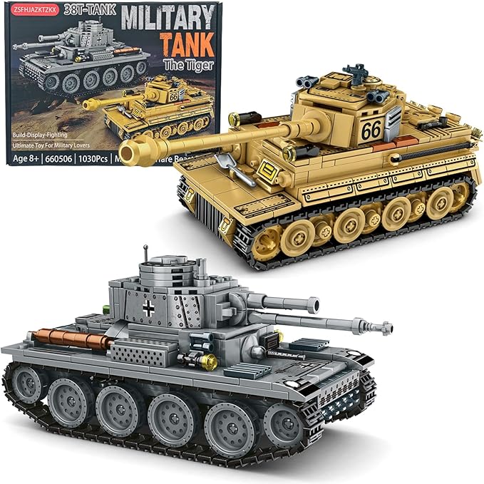 2 Tank Building Blocks, M4 Sherman and Challenger Military Battle Model Kits,Tank Toy Gifts for Boys or Men Collectors