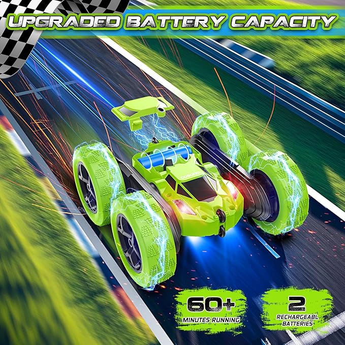 cosone Remote Control Car - RC Car Toys for Boys - 4WD 2.4Ghz Double Sided 360° Rotating RC Cars, Birthday Gifts for Kids Age 6 7 8-12 for Boys and Girls- Green