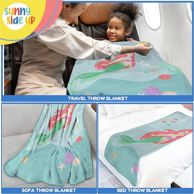 Sunny Side Up Disney The Little Mermaid Plush Throw Blanket - Measures 46 x 60 Inches - Super Soft & Cozy Fleece Kids Princess Bedding Features Ariel