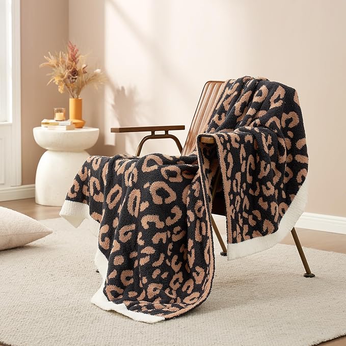 Snuggle Sac Black Leopard Throw Blanket for Couch - Ultra Soft Warm Reversible Plush Cheetah Blanket for Sofa & Bed, Black Leopard, 50x60 inches