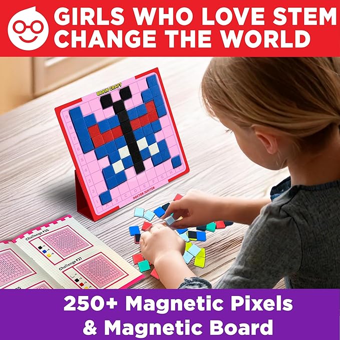 Doctor Jupiter My First STEM Pixel Art Kit, Brain Craft for Girls Ages 5+ | Birthday Gift Ideas for 5-6-7-8-9-10 Year Old Girls | Learning & Educational Coding Basics Toy with 100+ Challenges