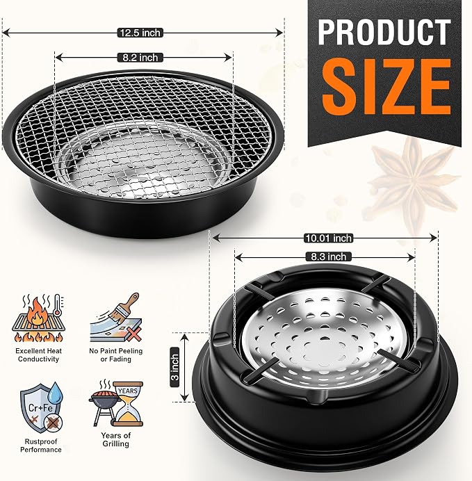 Korean BBQ Grill Pan, Low Smoke, Great Heat Conductivity | Upgraded Internal Heat Reflecting Panel, Stainless Steel Material, Stove Top Grill for Gas Canisters and Portable Stove
