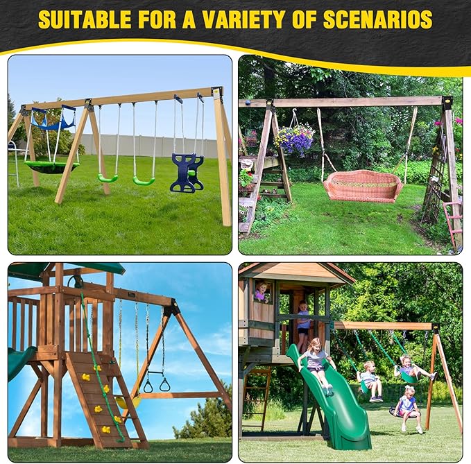 BETOOLL Swing Sets Brackets - 2 A-Frame Swing Set Brackets and 1 Middle Swing Bracket with All Mounting Heavy Duty Hardware Included - Swing Set Kit for Porch, Yard, Playground - Black