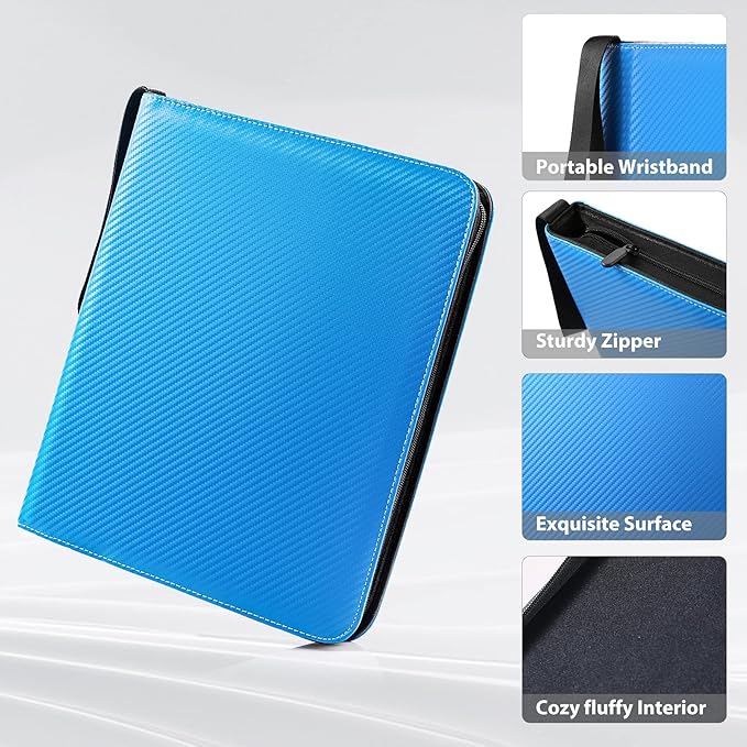 WOT I Baseball Card Binder, 900 Pocket Sleeves with Zipper, Double Sided Pockets Carry Case for Baseball, Football Cards (Blue)