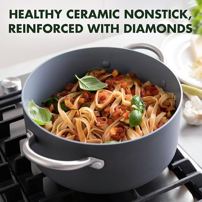 GreenPan Lima Hard Anodized 5QT Stock Pot with Lid, Healthy Ceramic Nonstick, PFOA PFAS-Free Nontoxic Pots and Pans, Oven & Broiler Safe Cookware, Stainless Steel Handles, Grayy (Pack of 2)