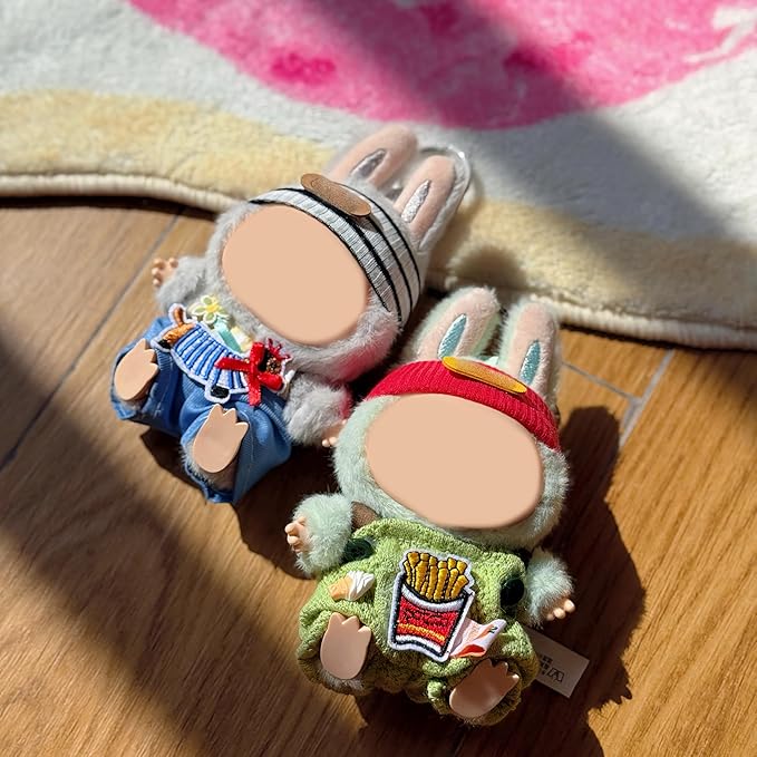 2 PCS Doll Clothes Set for 15cm/17cm Dolls Outfit Accessories, White T-Shirt + Dark Green Vest + Brown Jeans + Clothes Hanger (No Doll Included)