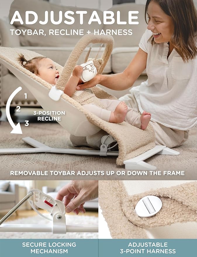 Baby Delight Alpine Deluxe Portable Bouncer | Infant | 0 – 6 Months | Tan Sherpa