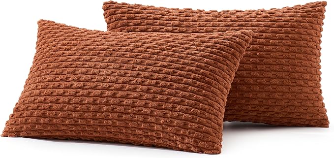 MIULEE Lumbar Fall Decorative Throw Pillow Covers 12x20 Burnt Corduroy | Terracotta Textured Striped Pack of 2 Striped Pillow Covers Modern Farmhouse Autumn Home Decor for Couch Bed Sofa Living Room