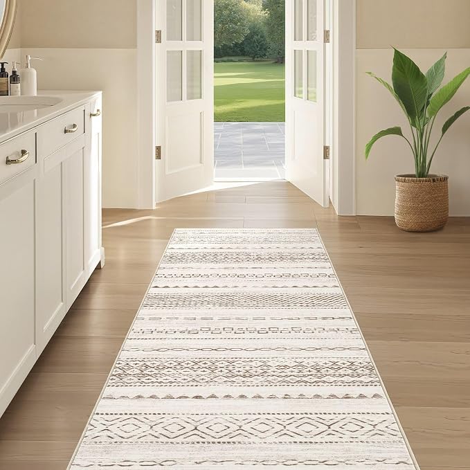 Nakagishi Boho 2x6 Runner Rug Machine Washable Rugs Non Slip Brown | Soft Underfoot, Stain Resistant, Carpet for Bedroom/Kitchen/Entryway/Hallway, Bathroom Pet & Kid Friendly Moroccan Farmhouse