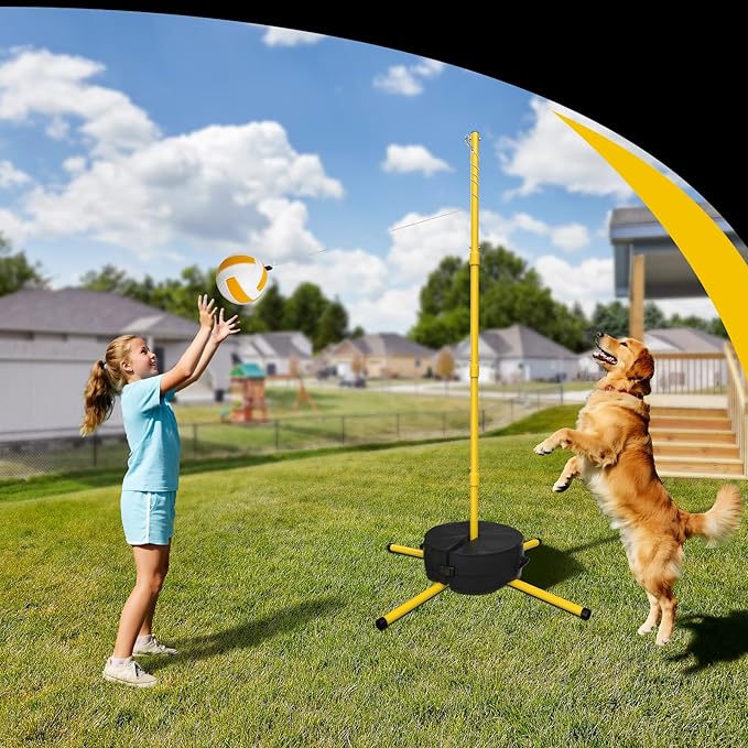 Tetherball Ball and Rope, Tetherball Set with Sturdy Base and Pole, Adjustable Tether Ball Pole for Playground, Outside Ball Games Sports for Kids & Adults