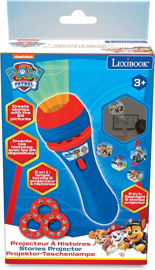 LEXiBOOK, Paw Patrol, Stories Projector, Torch Light and Projector with 3 Discs, 24 Images, Create Your own Stories, LTC050PA