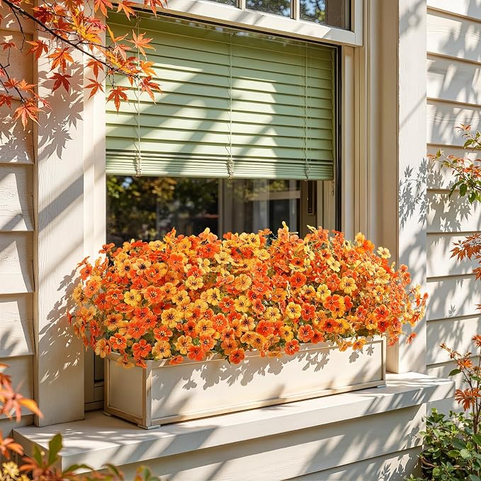 Alupssuc 48 Bundles Artificial Fall Flowers, UV Resistant Faux Mums Porch | Silk & Plastic, 13 Inch Tall, for Indoor Outdoor Planters Yard Patio Window Box, Autumn Outside Realistic Fake Decoration