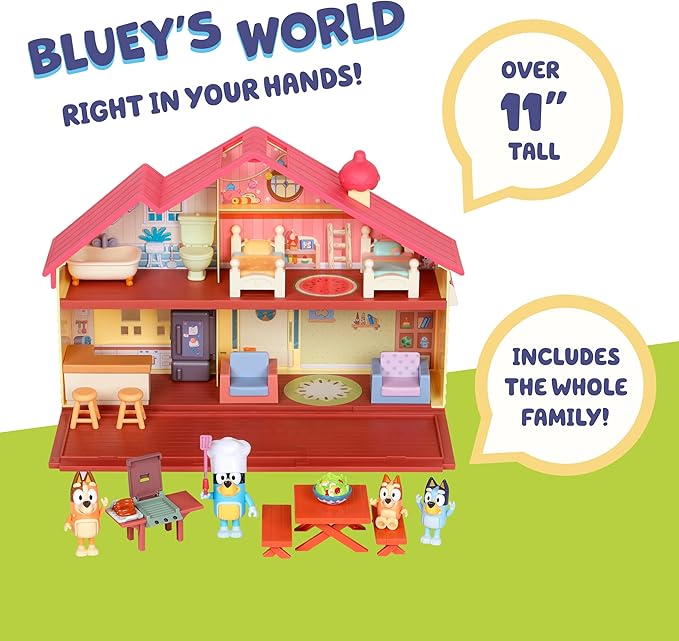 Bluey Toy House Playset, Mega Bundle Family Home & BBQ Playhouse Toys,, Bingo, Bandit, Chilli, House Playset for Toddlers 3-5, Amazon Exclusive