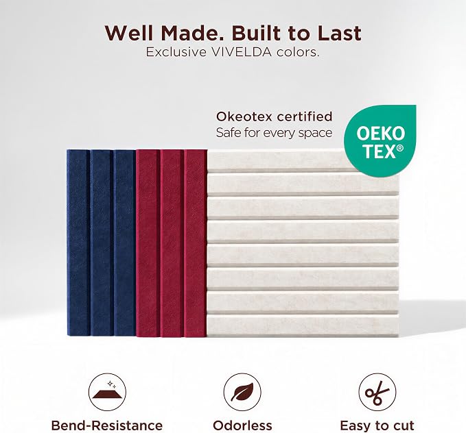 Felt Bulletin Board Tiles 48"x36" - 12-Pack Cork Board Alternative, Oeko-TEX Certified, NRC 0.95 Acoustic Wall Panels, Damage-Free Adhesive, Slatted Design, Home Office & Classroom (Salmon)