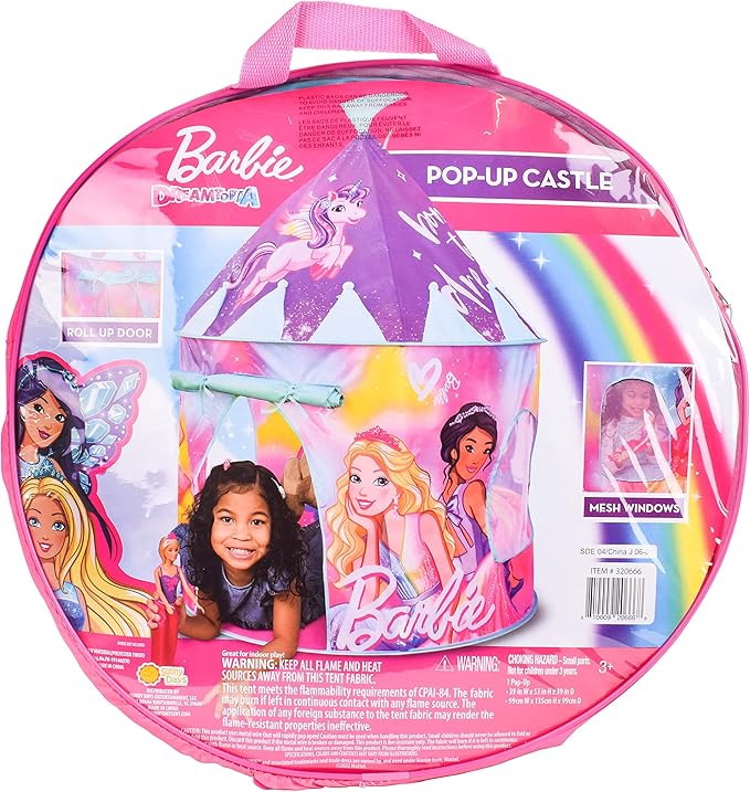 Barbie Pop Up Castle - Dreamtopia Pink Princess Play Tent for Kids | Folds Into Carrying Case - Sunny Days Entertainment