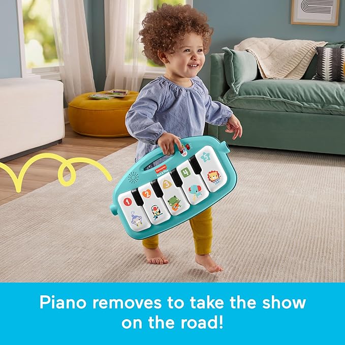 Fisher-Price Baby Activity Mat Glow & Grow Kick & Play Piano Gym, Blue, Musical Learning Toy for Ages 0+ Months, Spanish Version
