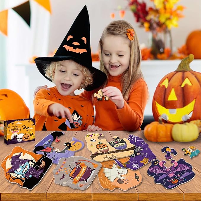 Shemira Halloween Party Favor - 24 Pack Jigsaw Puzzles, Trick or Treating Goodie Bag Filler, Miniature Novelty Toys for Kids
