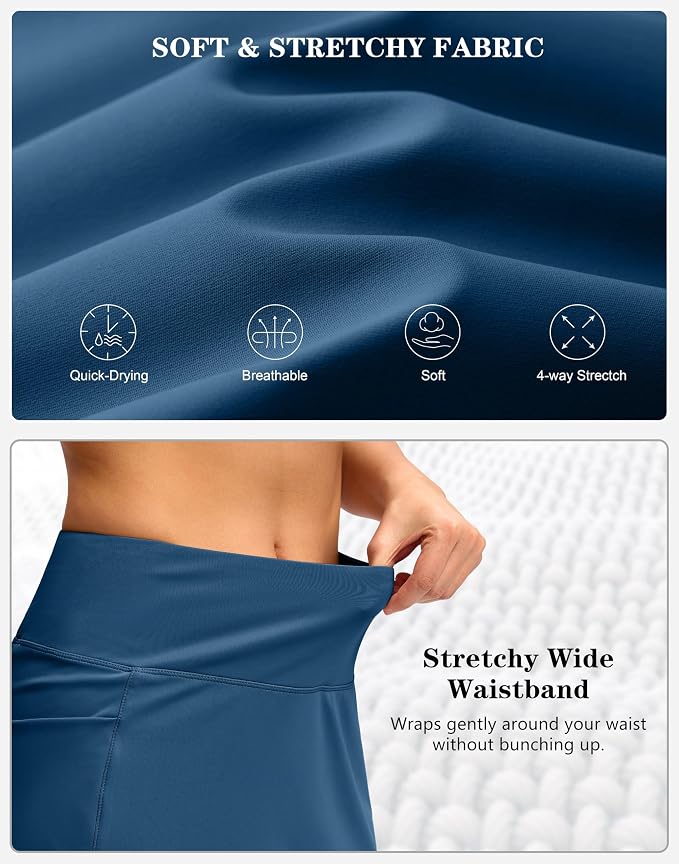 Women's Golf Skirts Skort 4 Side Pockets High Waisted Stretchy Tennis Skirt | Silky Soft, Lightweight, Breathable, Built-in Mesh Shorts, High Waisted, Elastic waistband, Moisture-Wicking, Athletic