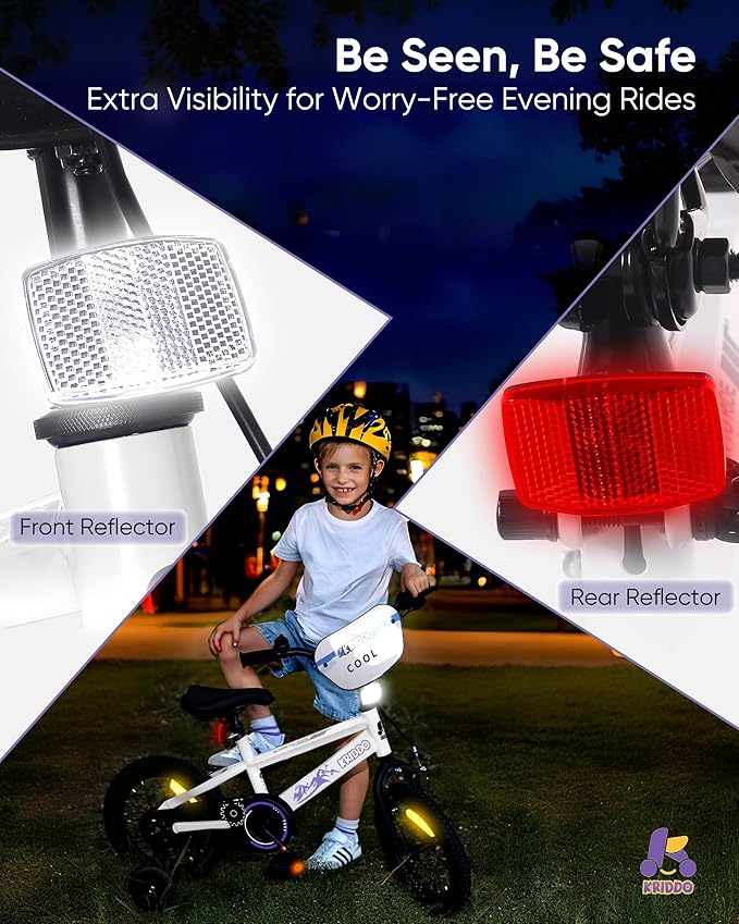 KRIDDO 14-16 Inch Kids Bike for Ages 3–8, Boys and Girls Bicycle with Removable Training Wheels, Bicycle for Kids with Hand Brake & Coaster Brake, Adjustable Height, DIY Name Plate