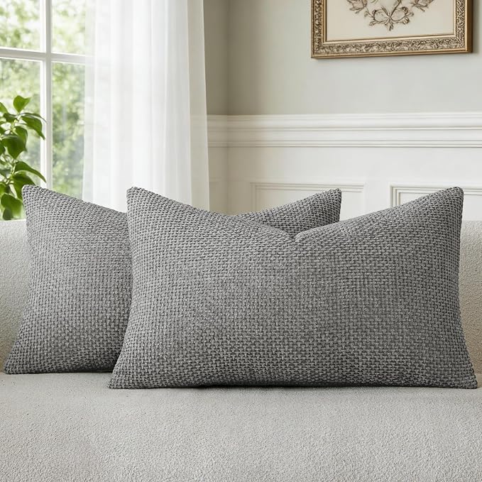 a moment Dark Gray Chenille Throw Pillow Covers 12x20 Inch Pack of 2 Modern Decorative Throw Pillow Covers Farmhouse Cross Covers Home Decor for Sofa Bedroom Living Room