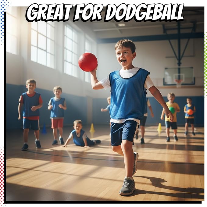 Playbolt 7-inch Dodgeballs For Kids & Adults (6 Pack) - Rubber Kickball Playground Four Square Balls With Pump - Colorful Indoor Or Outdoor Play Sports Balls For School PE Class, Recess, Backyard Game