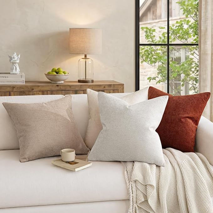 a moment Pack of 2 Decorative Chenille Throw Pillow Covers with Twill Cushion Covers for Sofa Living Room Couch Bed 24x24 Inch Raw White