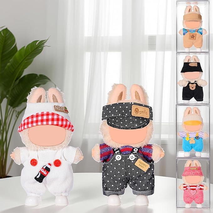 6 Set Doll Clothes for 17cm Plush Dolls- Fashion Overalls Outfit Bundle Trendy & Adorable (Clothes Only)