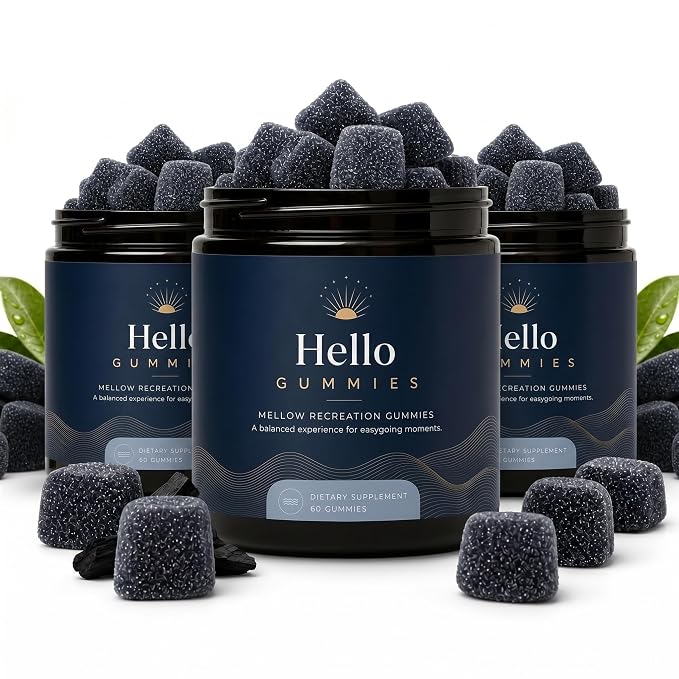 Hello Gummies – Mellow Recreation Gummies – Premium Relaxation Style Gummy Supplement, Daily Mood & Calm Support（blueberry，watermelon，tangerine） (blueberries, 3PCS)