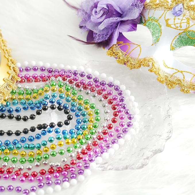 YAXINRUI 120 PCS White Mardi Gras Beads, 33" White Bead Necklaces Party Costume Necklace Round Parade Throw Beads in Bulk for Mardi Gras Christmas Festive Events, Party Favors