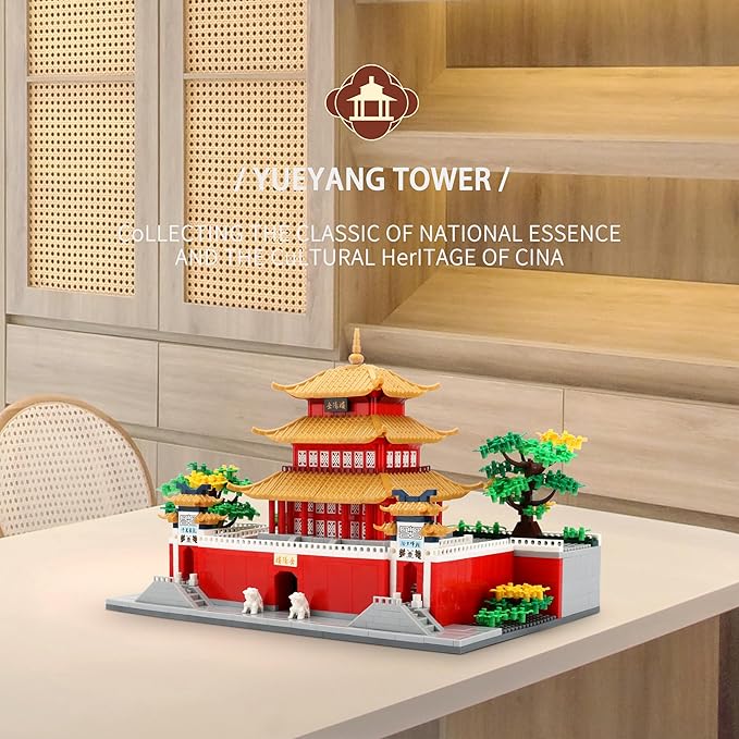 Micro Building Blocks for Adults and Teens Age of 14+ 2236 PCS Chinese House Asian Architecture Creative DIY Construction Toy for Stress Relief & Home Decor - Yueyang Tower