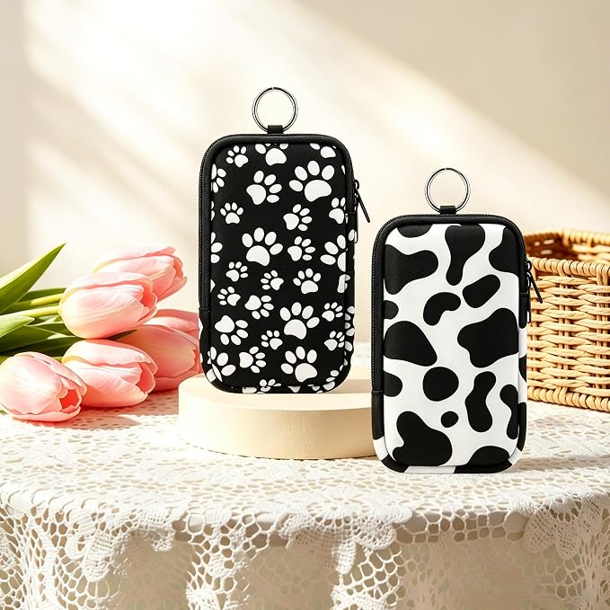 KJQJLY 2 Pack Portable Tampon Organizer Bag Tampon Holder & Storage Case with Zipper for Travel, Discreet Period Bag for Purse, Waterproof Feminine Products Pouch for Women (Animal Pattern)